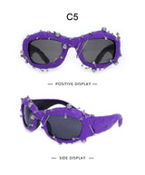 Purple Edgy Punk Rock Spiked Sunglasses - Statement Goth Studded Eyewear - Front View