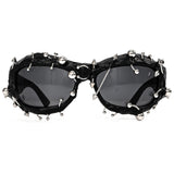 Bright Green Edgy Punk Rock Spiked Sunglasses - Statement Goth Studded Eyewear - Top-Down View