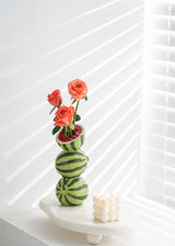 Yellow Zesty Stacked Lemon Ceramic Vase - Cheerful Nordic Tabletop Decor - Rear View
