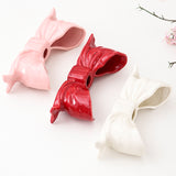 Pink Elegant Ceramic Bow Taper Candle Holder - Stylish Tabletop Decor Accent - Side View