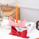 White Elegant Ceramic Bow Taper Candle Holder - Stylish Tabletop Decor Accent - Front View