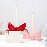 White Elegant Ceramic Bow Taper Candle Holder - Stylish Tabletop Decor Accent - Top-Down View