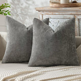 Grey Plush Chenille Cushion Covers Set of 2 - Soft Textured Decorative Throw Pillow Cases for Sofa Couch, 45x45cm