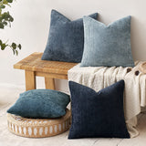 Yellow Plush Chenille Cushion Covers Set of 2 - Soft Textured Decorative Throw Pillow Cases for Sofa Couch, 45x45cm - Front View