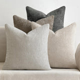 Yellow Plush Chenille Cushion Covers Set of 2 - Soft Textured Decorative Throw Pillow Cases for Sofa Couch, 45x45cm - Side View