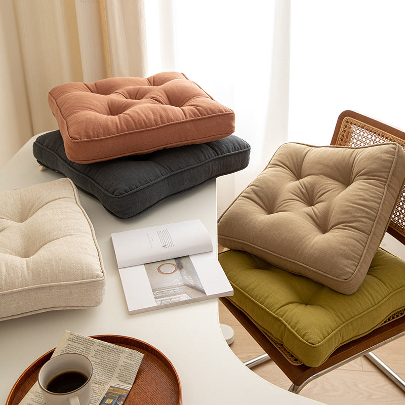 Tea Green Soft And Thick Seat Cushion - Cotton Linen Blend Chair Pad with Ties - 43x43cm