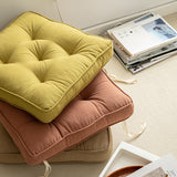Tea Green Soft And Thick Seat Cushion - Cotton Linen Blend Chair Pad with Ties - 43x43cm - Side View