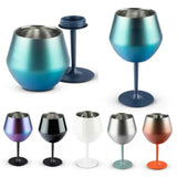 2 Pcs White Detachable Stainless Steel Wine Glass - 14oz (420ml) Portable Stemmed Goblet for Outdoors & Travel - Front View