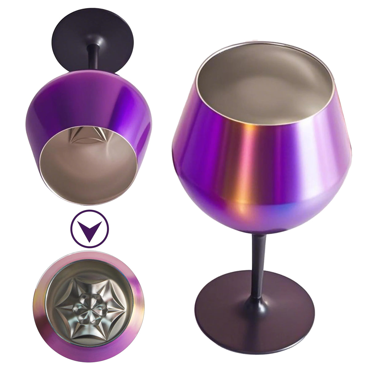 2 Pcs Blue Detachable Stainless Steel Wine Glass - 14oz (420ml) Portable Stemmed Goblet for Outdoors & Travel