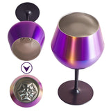 2 Pcs Purple Detachable Stainless Steel Wine Glass - 14oz (420ml) Portable Stemmed Goblet for Outdoors & Travel - 45-Degree Angle
