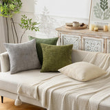 Dark Green Plush Chenille Cushion Covers Set of 2 - Soft Textured Decorative Throw Pillow Cases for Sofa Couch, 45x45cm