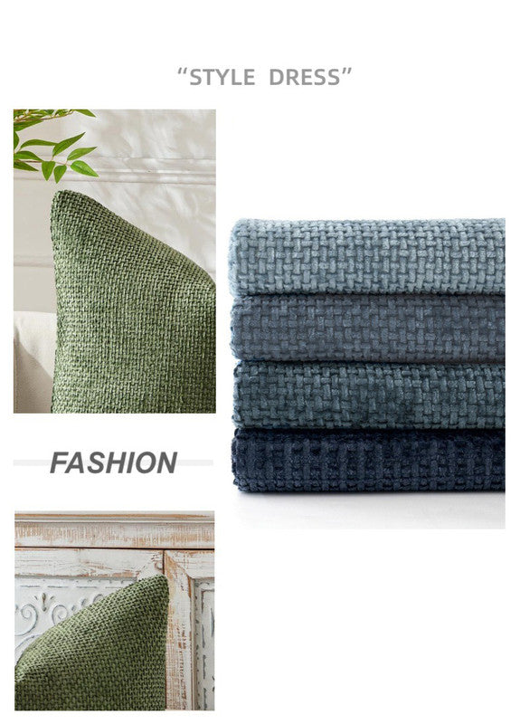 Dark Blue Plush Chenille Cushion Covers Set of 2 - Soft Textured Decorative Throw Pillow Cases for Sofa Couch, 45x45cm