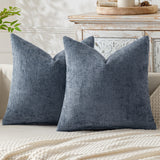 Light Blue Plush Chenille Cushion Covers Set of 2 - Soft Textured Decorative Throw Pillow Cases for Sofa Couch, 45x45cm
