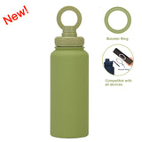 Matcha Green 1L Stainless Steel Water Bottle with Magnetic Phone Holder Lid - Portable Hydration & Hands-Free Stand