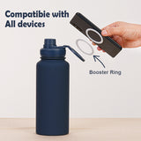 Matcha Green 1L Stainless Steel Water Bottle with Magnetic Phone Holder Lid - Portable Hydration & Hands-Free Stand