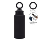 Black 1L Stainless Steel Water Bottle with Magnetic Phone Holder Lid - Portable Hydration & Hands-Free Stand