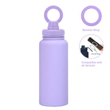 Purple 1L Stainless Steel Water Bottle with Magnetic Phone Holder Lid - Portable Hydration & Hands-Free Stand