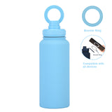 Light Blue 1L Stainless Steel Water Bottle with Magnetic Phone Holder Lid - Portable Hydration & Hands-Free Stand