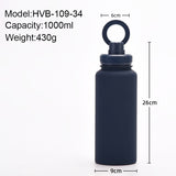 Yellow 1L Stainless Steel Water Bottle with Magnetic Phone Holder Lid - Portable Hydration & Hands-Free Stand - Close-Up Angle