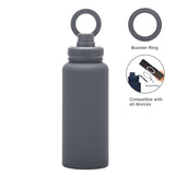 Grey 1L Stainless Steel Water Bottle with Magnetic Phone Holder Lid - Portable Hydration & Hands-Free Stand