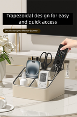 Black Stylish PU Leather Desktop Organizer Caddy - Multi-Compartment Holder for Remotes, Office Supplies, Makeup - 45-Degree Angle