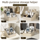 White and Black Stylish PU Leather Desktop Organizer Caddy - Multi-Compartment Holder for Remotes, Office Supplies, Makeup - Rear View