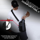 Black Magnetic Gym Water Bottle Holder Bag - Crossbody Sling Pouch for Essentials - Side View