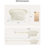 Beige Stylish Quilted Belt Bag - Lightweight Nylon Crossbody Fanny Pack - Front View