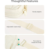 Beige Stylish Quilted Belt Bag - Lightweight Nylon Crossbody Fanny Pack - Top-Down View