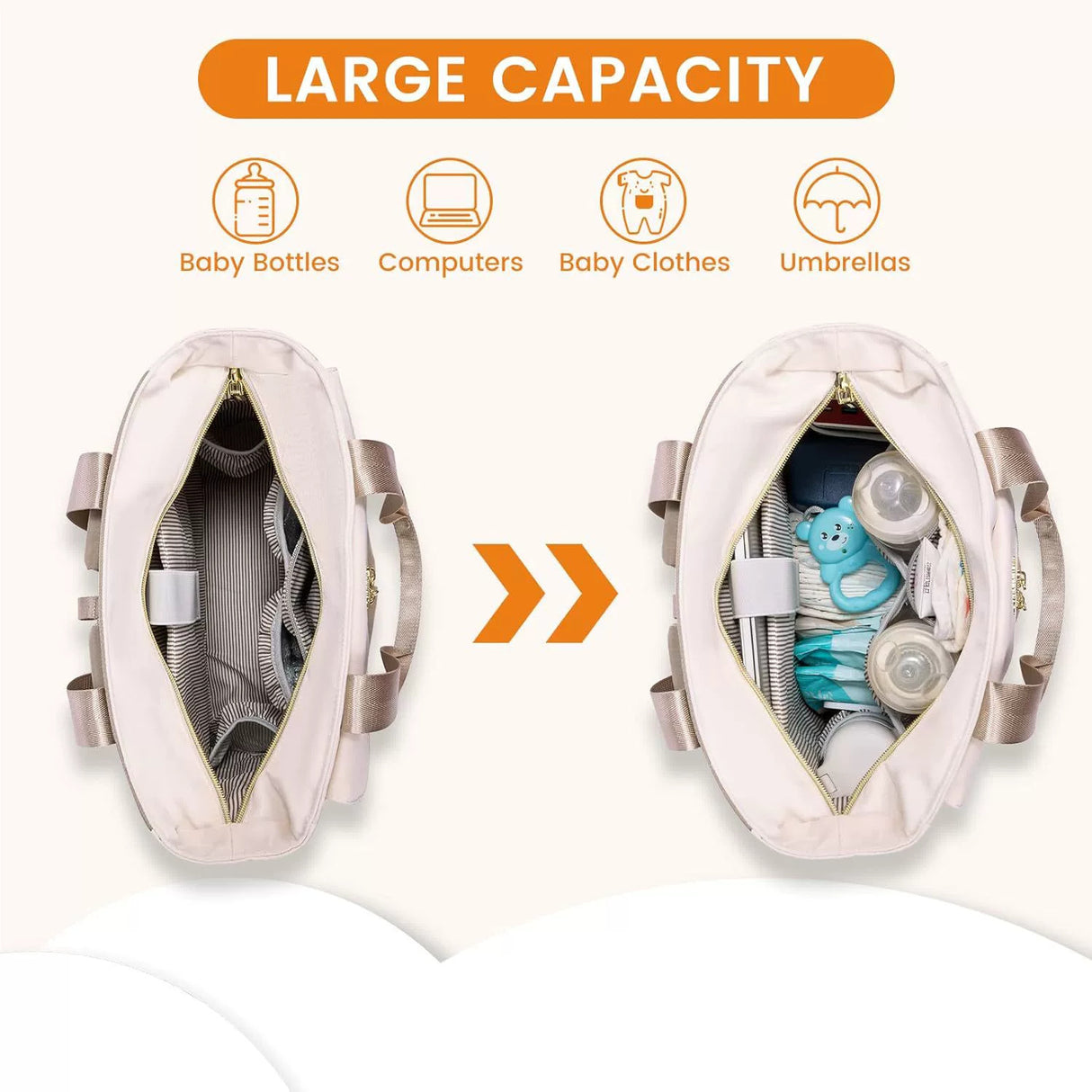 Khaki and Beige Stylish Nappy Bag Backpack - Multi-Functional Diaper Bag with Insulated Pockets, Changing Pad & Pacifier Case