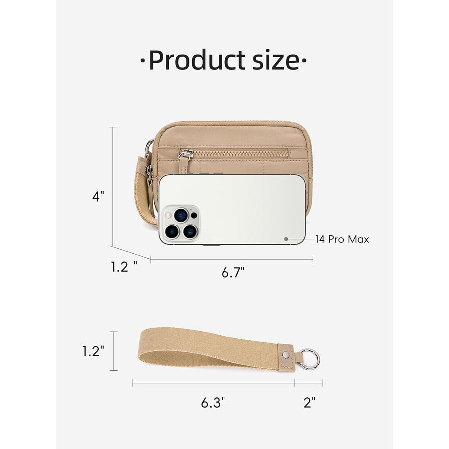 Black RFID Blocking Nylon Wristlet Clutch Wallet - Compact Waterproof Pouch with Card Slots & ID Window