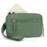 Green RFID Blocking Nylon Wristlet Clutch Wallet - Compact Waterproof Pouch with Card Slots & ID Window