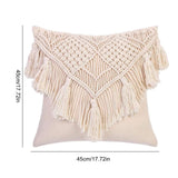 Grey Boho Chic Macrame Cushion Cover - Handmade Woven Cotton Linen Pillow Case with Tassels - Decorative Throw Pillow Sham 45x45cm (Cover Only)