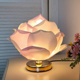 Pink Elegant Lotus Flower Table Lamp - Decorative Bedside Night Light for Bedroom Ambiance - Side View
