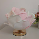 Pink and White Elegant Lotus Flower Table Lamp - Decorative Bedside Night Light for Bedroom Ambiance - Front View