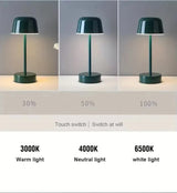 Coffee Modern Minimalist LED Table Lamp - Rechargeable Touch Control Desk Light - Close-Up Angle