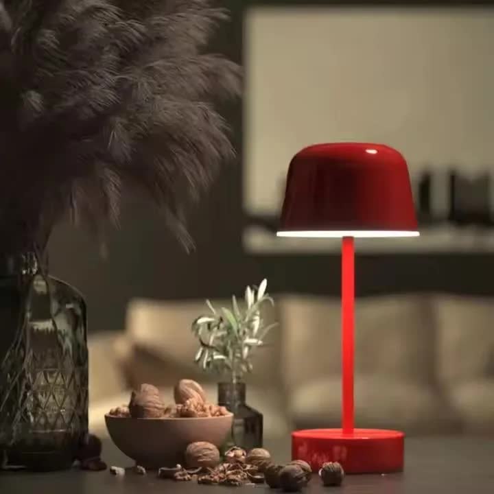 Red Modern Minimalist LED Table Lamp - Rechargeable Touch Control Desk Light