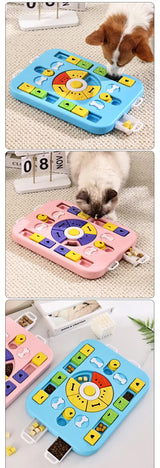 Pink Advanced Interactive Dog Puzzle Toy - Multi-Mechanism Treat Dispensing Slow Feeder for Mental Enrichment - Low Angle