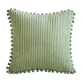 Yellow Soft Corduroy Cushion Covers with Pom Pom Trim - Set of 2 Decorative Throw Pillow Cases for Sofa Couch Bed, 45x45cm - Side View