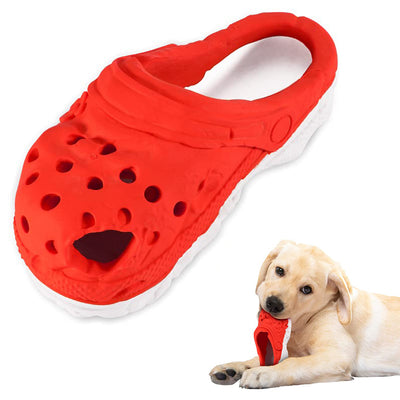 Size S Red Tough Slipper Dog Chew Toy - Natural Rubber Treat Dispenser & Teeth Cleaner for Interactive Play & Boredom Relief