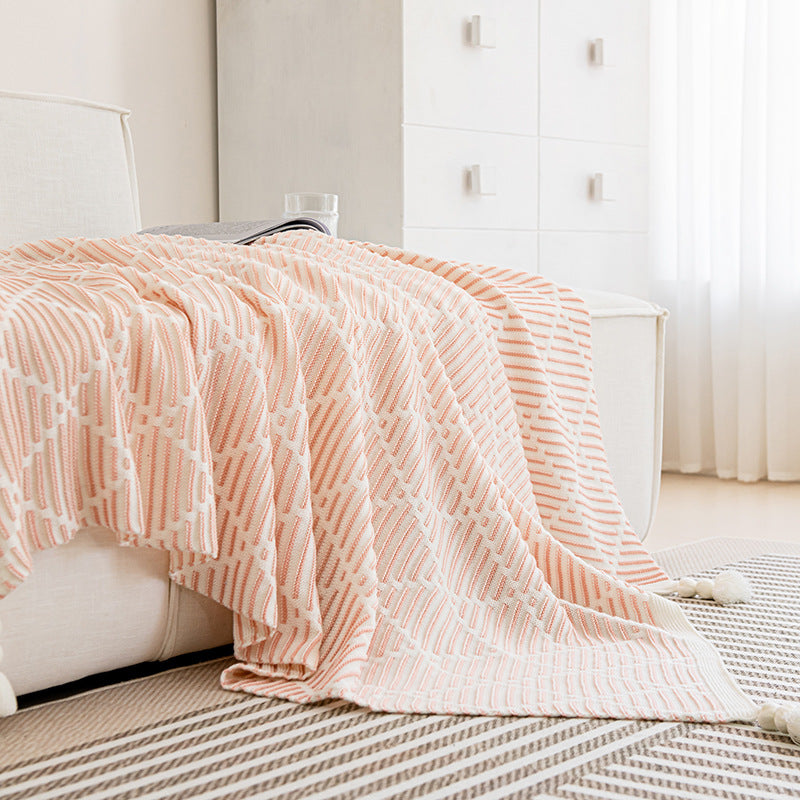 Yellow and Beige Diamond Pattern Soft Cozy Knit Throw Blanket with Tassels - Geometric Pattern Lightweight Acrylic Blanket for Sofa Couch Bed, 130x150cm