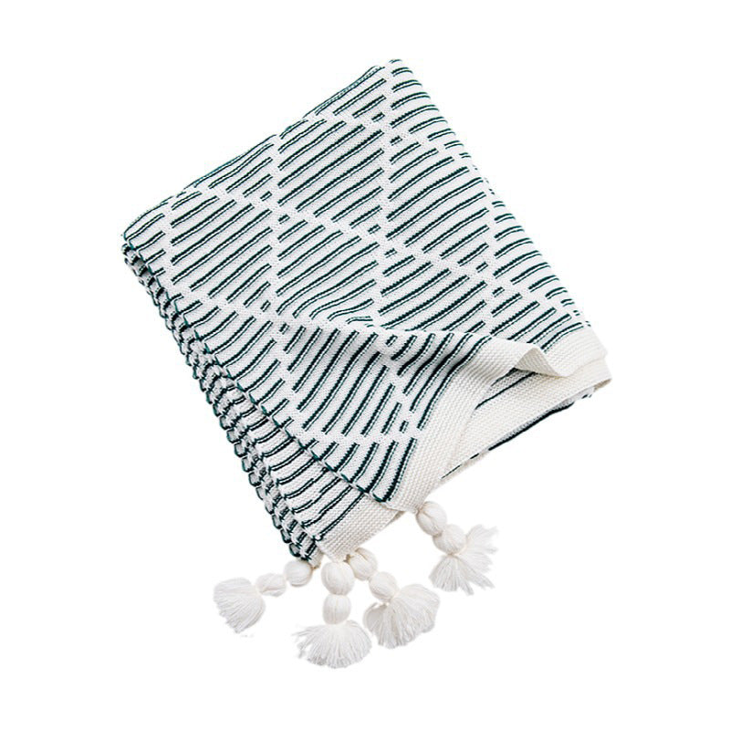 Yellow and Beige Diamond Pattern Soft Cozy Knit Throw Blanket with Tassels - Geometric Pattern Lightweight Acrylic Blanket for Sofa Couch Bed, 130x150cm