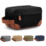 Black And Brown Men's Canvas Toiletry Bag - Large Capacity Water-Resistant Travel Organizer Dopp Kit with Handle - Front View