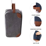 Black And Brown Men's Canvas Toiletry Bag - Large Capacity Water-Resistant Travel Organizer Dopp Kit with Handle - Side View