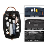Black And Brown Men's Canvas Toiletry Bag - Large Capacity Water-Resistant Travel Organizer Dopp Kit with Handle - Rear View