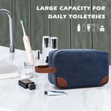 Black And Brown Men's Canvas Toiletry Bag - Large Capacity Water-Resistant Travel Organizer Dopp Kit with Handle - Close-Up Angle