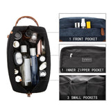 Dark Blue And Brown Men's Canvas Toiletry Bag - Large Capacity Water-Resistant Travel Organizer Dopp Kit with Handle
