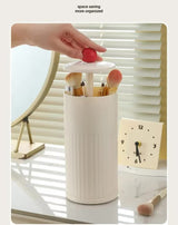 Black Automatic Lifting Makeup Brush Holder - Dustproof Desktop Organizer with Lid & Compartments - 45-Degree Angle