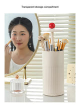 Black Automatic Lifting Makeup Brush Holder - Dustproof Desktop Organizer with Lid & Compartments - Rear View