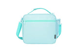 Blue Sparkling Rainbow Heart Insulated Lunch Bag for Kids - Portable School Lunch Box with Shoulder Strap - 45-Degree Angle
